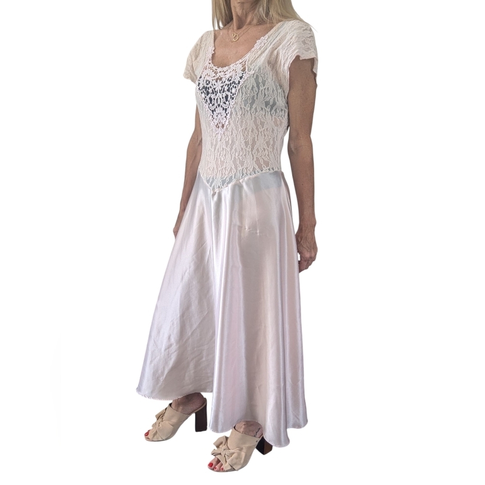 VTG Cinema Etoile Pink Lace Satin Balletcore Midi Slip Dress